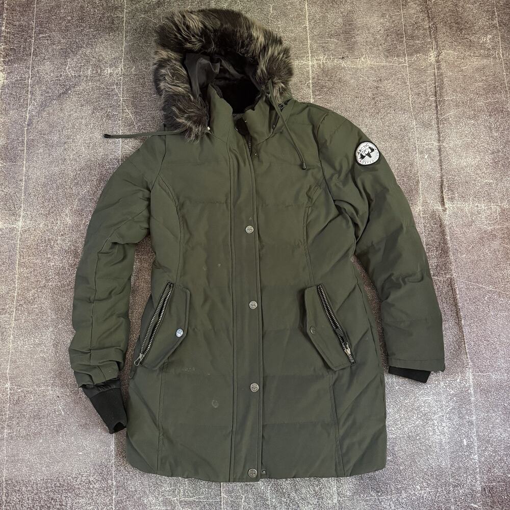 Women's Arctic Expedition Ivy Green Alta Hybra Down Faux Fur Parka Jacket Sz XS